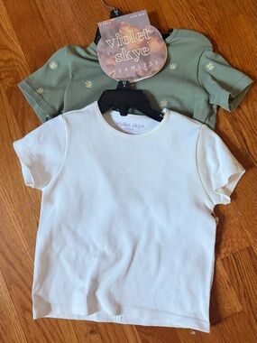 Violet Skye Kids 2-Pack Seamless Tee Set - White & Sage Daisy